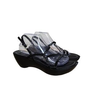 Donald J Pliner Black Patent Strappy Wedge Sandals Womens Size 10 M
